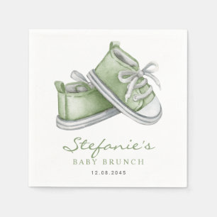 Serviette En Papier Chaussons bébé aquarelle verte Baby Brunch