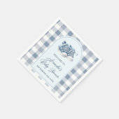 Serviette En Papier Chaussons Bébé Bleu Gingham Garçon Chaussures Bébé (Coin)