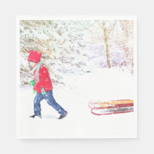 Serviette En Papier Chaussure de Noël motoneige hiver aquarelle