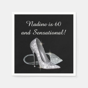 Serviette En Papier Chaussures Parties scintillant Argent Anniversaire