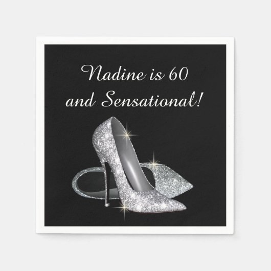 Serviette En Papier Chaussures Parties scintillant Argent Anniversaire (Devant)