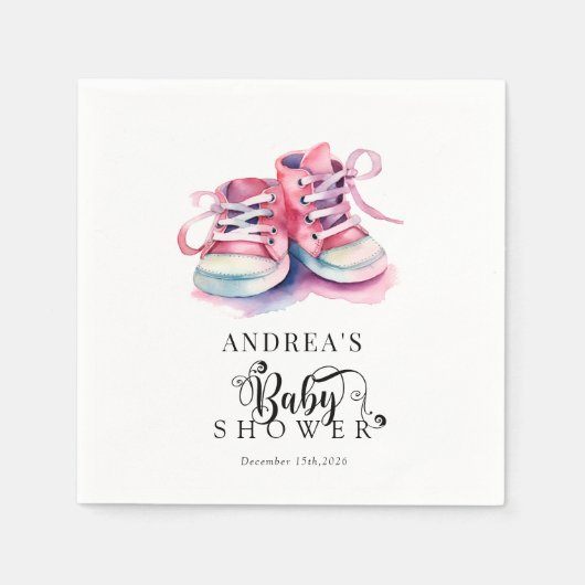 Serviette En Papier Chaussures pour bébés | Baby shower rose fille (Devant)