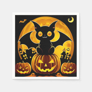 Serviette En Papier Chauve-souris de dessin animé et citrouilles sous