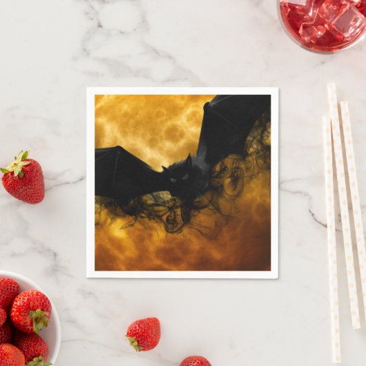 Serviette En Papier Chauve-souris et lune de récolte tombent noir jaun (En situation)