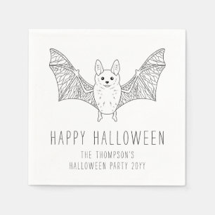 Serviette En Papier Chauve-souris mignonne, dessin minimaliste en lign