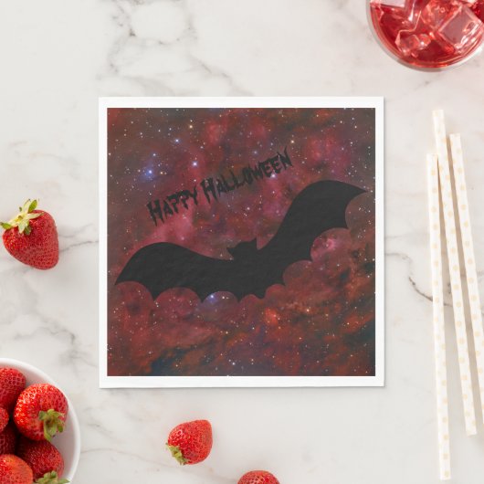 Serviette En Papier Chauve-souris sanglante ciel rouge Halloween servi (En situation)