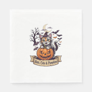 Serviette En Papier Chauves-souris Chats Citrouilles Halloween Sorcièr