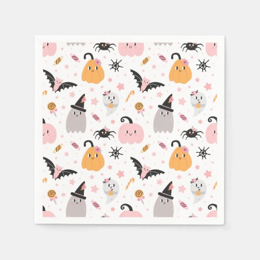 Serviette En Papier Chauves-souris Citrouilles d'Halloween, araignées, (Devant)