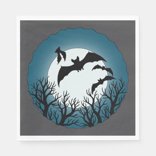 Serviette En Papier Chauves-souris et arbres contre la lune (Devant)