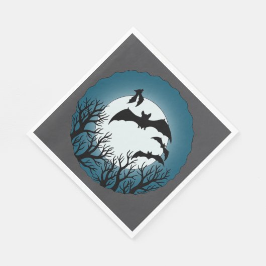 Serviette En Papier Chauves-souris et arbres contre la lune (Coin)