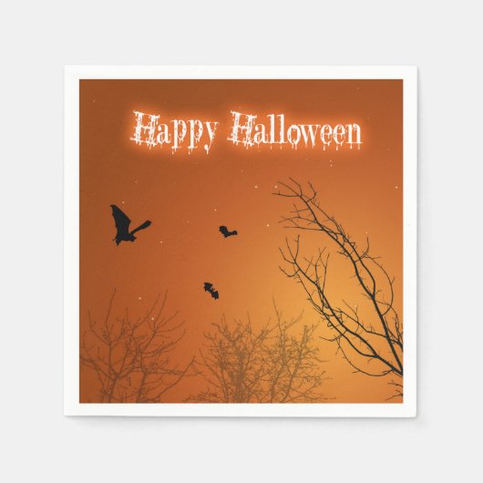 Serviette En Papier Chauves-souris et arbres d'Halloween (Devant)