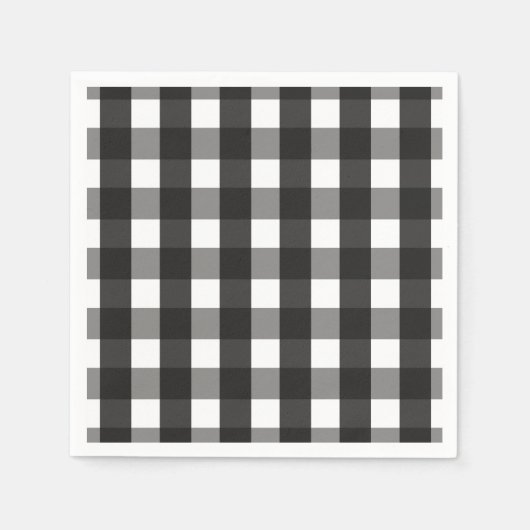 SERVIETTE EN PAPIER CHECK DE GINGHAM NOIR ET BLANC (Devant)