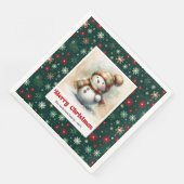Serviette En Papier Cheerful Christmas Snowman Napkins Custom Name  (Coin)