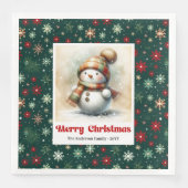 Serviette En Papier Cheerful Christmas Snowman Napkins Custom Name  (Devant)