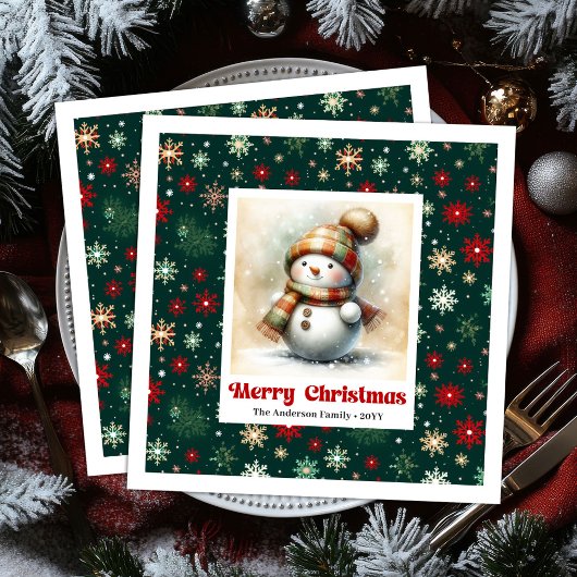 Serviette En Papier Cheerful Christmas Snowman Napkins Custom Name 