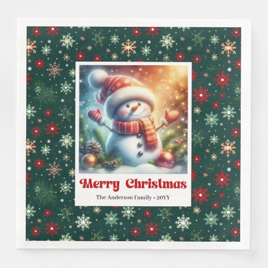 Serviette En Papier Cheerful Christmas snowman with snowflakes kids  (Devant)