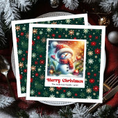 Serviette En Papier Cheerful Christmas snowman with snowflakes kids 