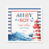 Serviette En Papier Cheerful Red Blue Maritime Waves Baby Shower (Devant)