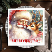 Serviette En Papier Cheerful Santa Rudolph Christmas Table Napkins