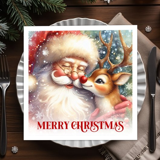Serviette En Papier Cheerful Santa Rudolph Christmas Table Napkins