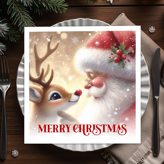 Serviette En Papier Cheerful Santa Rudolph Holiday Dinner Napkins Xmas