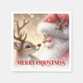 Serviette En Papier Cheerful Santa Rudolph Holiday Dinner Napkins Xmas (Devant)