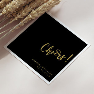 Serviette En Papier Cheers à main or : Mariage noir serviettes