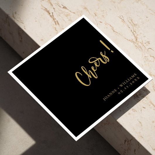 Serviette En Papier Cheers à main or : Mariage noir serviettes