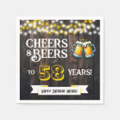 Serviette En Papier Cheers and Beers to 58 Years Rustic Birthday Party (Devant)