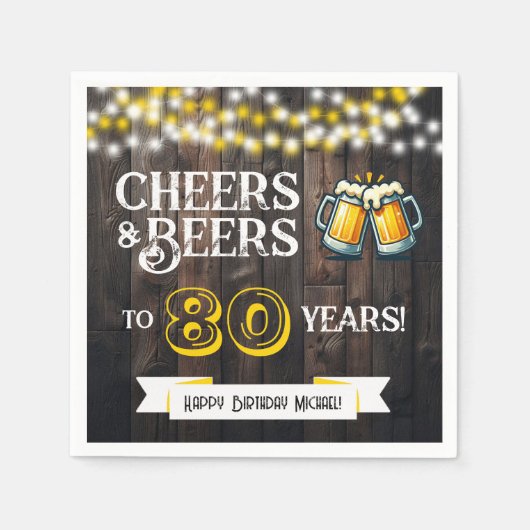 Serviette En Papier Cheers and Beers to 80 Years Rustic Birthday Party (Devant)