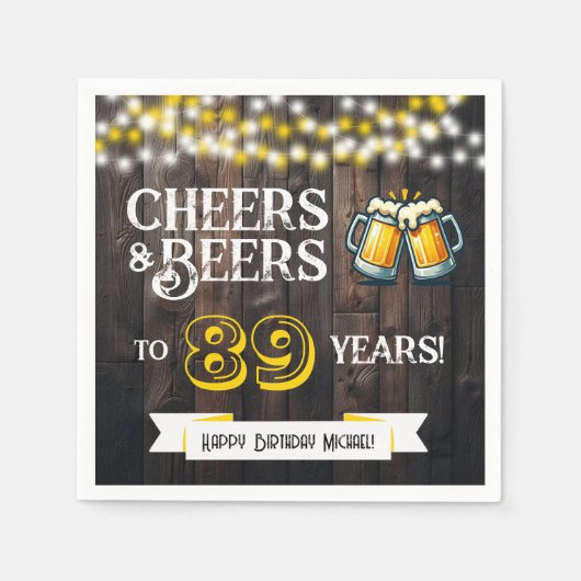 Serviette En Papier Cheers and Beers to 89 Years Rustic Birthday Party (Devant)