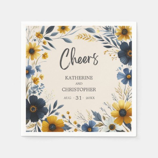 Serviette En Papier Cheers Aquarelle Fleur sauvage Élégant Mariage bei (Devant)
