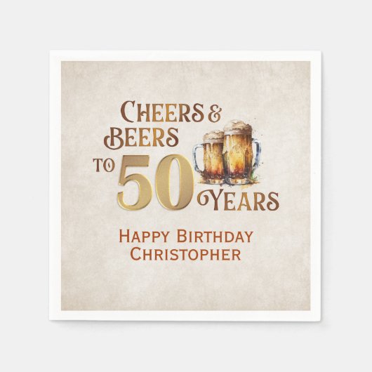 Serviette En Papier Cheers & Beers 50e anniversaire (Devant)