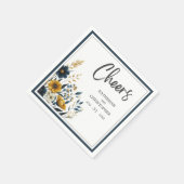 Serviette En Papier Cheers Blue Jaune Floral Élégant Mariage (Coin)
