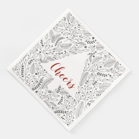 Serviette En Papier "Cheers" Botanique Line Arbre de Noël (Coin)