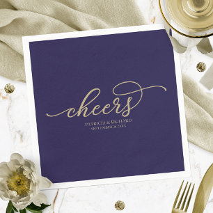 Serviette En Papier Cheers - Chic écriture Or Marine Bleu Mariage 