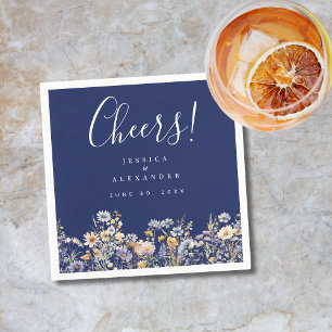 Serviette En Papier Cheers Dusty Blue Fleurs sauvages Elégant Mariage 