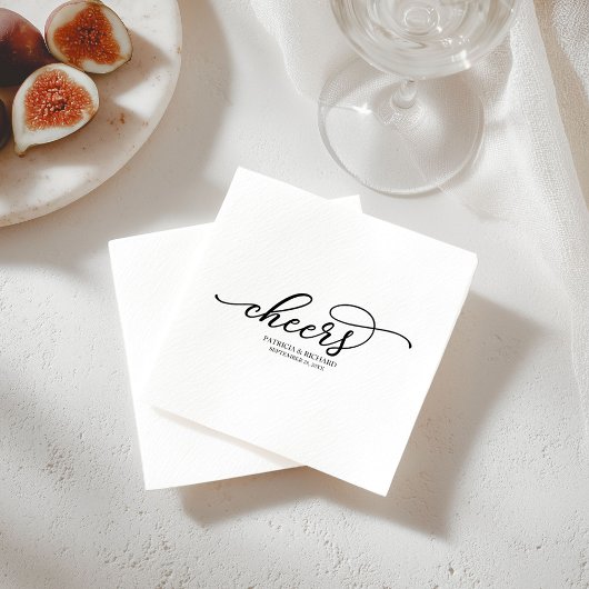 Serviette En Papier Cheers - Écriture noire chic mariage