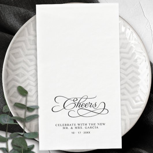 Serviette En Papier Cheers Elegant Bride & Groom Calligraphy Black