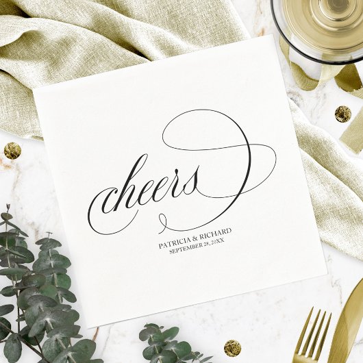 Serviette En Papier Cheers - Élégant Mariage de script noir