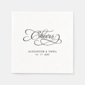 Serviette En Papier Cheers Elegant Wedding Black & White Calligraphy (Devant)