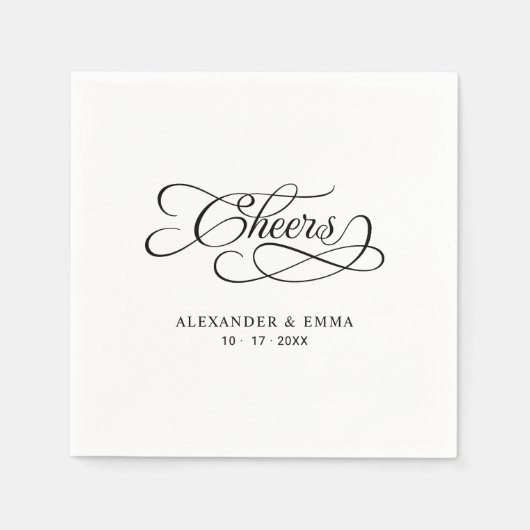Serviette En Papier Cheers Elegant Wedding Black & White Calligraphy (Devant)