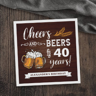 Serviette En Papier Cheers et bières 40e anniversaire Rustique