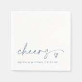 Serviette En Papier Cheers Handwriting & Heart Dusty Blue Wedding (Devant)