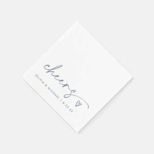 Serviette En Papier Cheers Handwriting & Heart Dusty Blue Wedding (Coin)