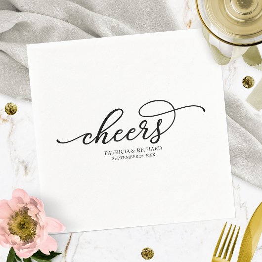 Serviette En Papier Cheers - Mariage de script noir chic