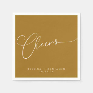 Serviette En Papier Cheers Minimal Ochre Gold Script personnalisé mari