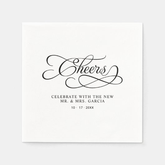 Serviette En Papier Cheers Mr & Mrs Elegant Wedding Calligraphy Black (Devant)