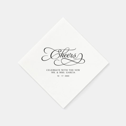 Serviette En Papier Cheers Mr & Mrs Wedding Calligraphy Black & White (Coin)