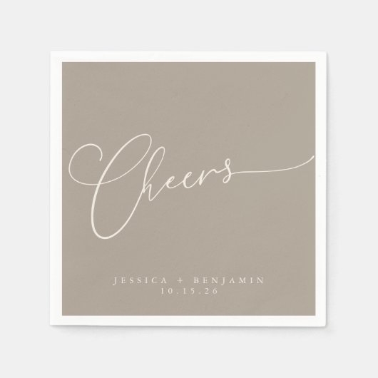 Serviette En Papier Cheers Taupe minimum Brown Script personnalisé mar (Devant)